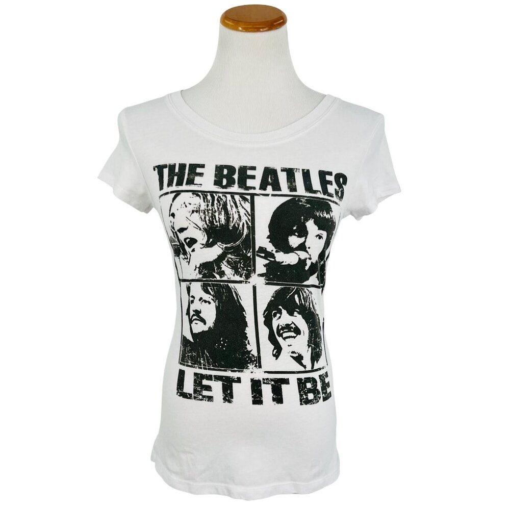 The Beatles 2012 Black & White “Let It Be” Graphic Print Fitted T-Shirt Top - Picture 1 of 8